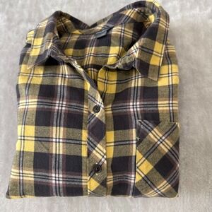 Eddie Bauer Women's 2XL Yellow Brown‎ Plaid Flannel Button Down Shirt Top